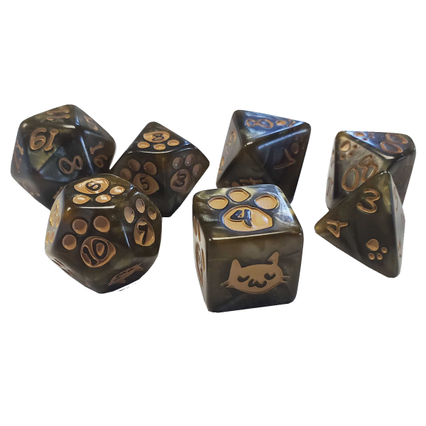 Kitten Polyhedral Dice Set: Brown