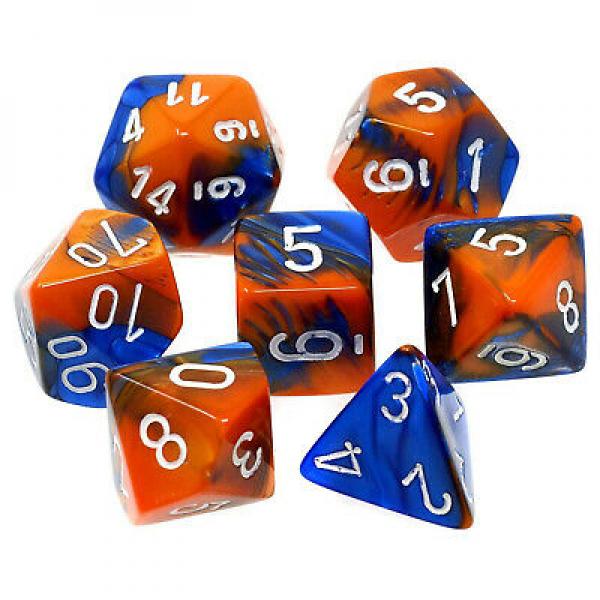 Poly Dice Set (7): Gemini Blue-Orange/white