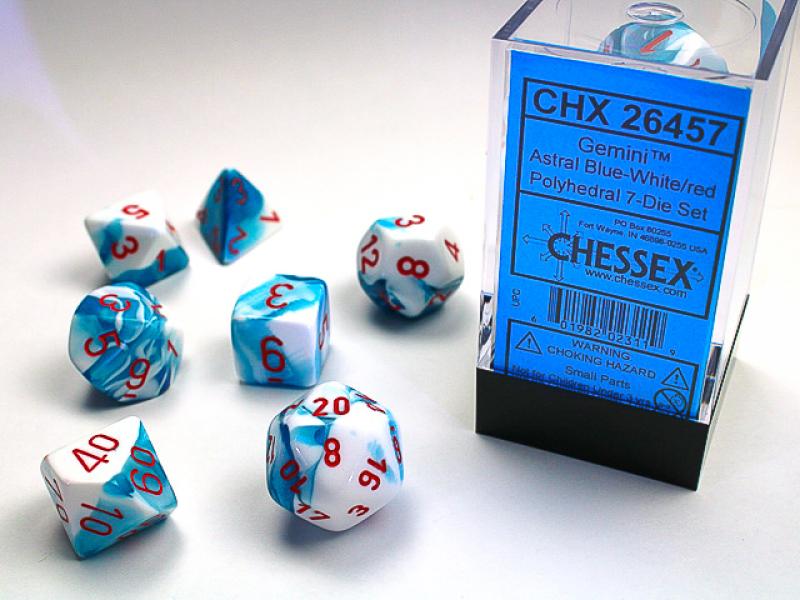 Poly Dice Set (7): Astral Blue-White/Red