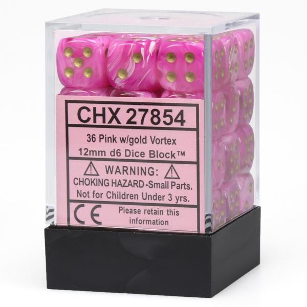 12mm D6 Dice Block (36): Vortex Pink/Gold