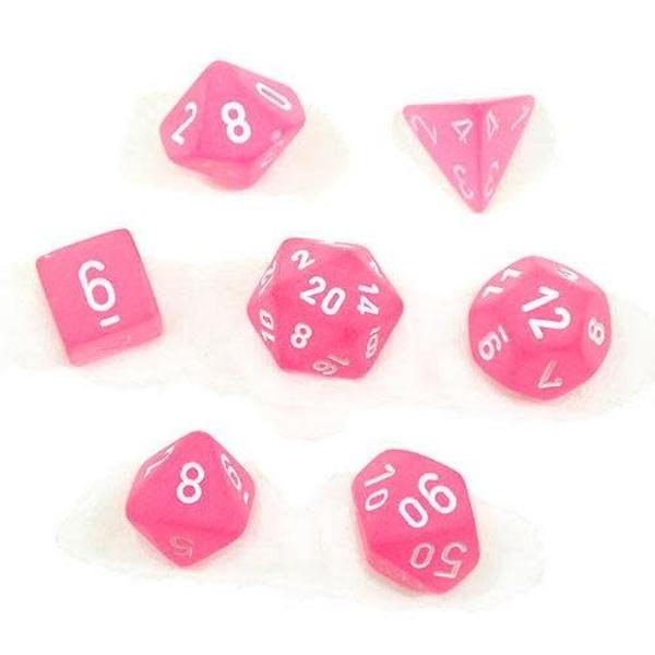 Poly Dice Set (7): Frosted Pink/white