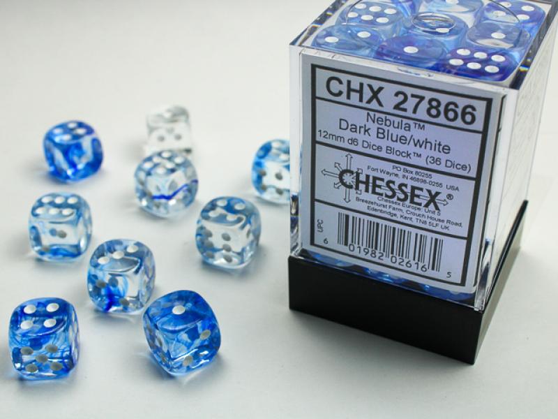 12mm D6 Dice Block (36): Nebula Dark Blue/White