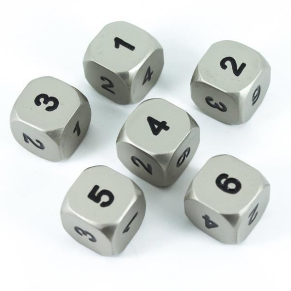Paladin Roleplaying Solid Metal D6 Dice, Set Of Six, Silver Color