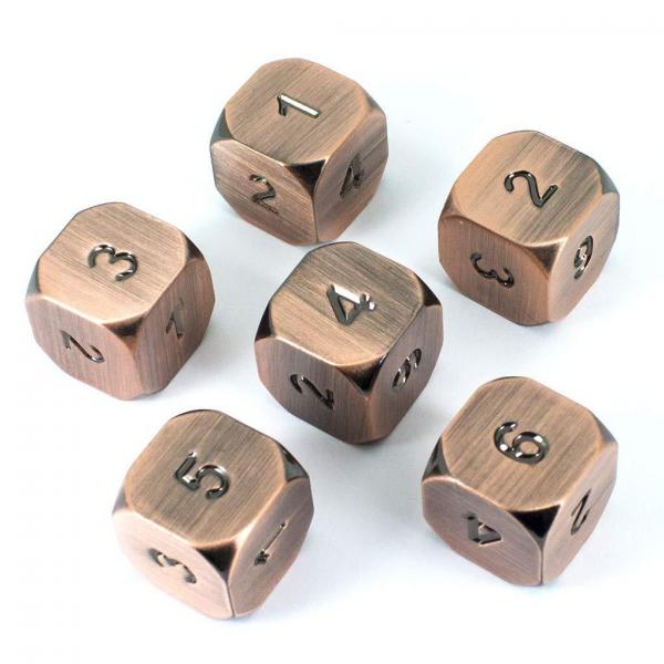 Paladin Roleplaying Solid Metal D6 Dice, Set Of Six, Bronze Colour
