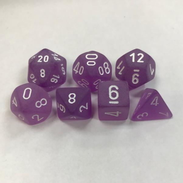 Poly Dice Set (7): Frosted Purple/White