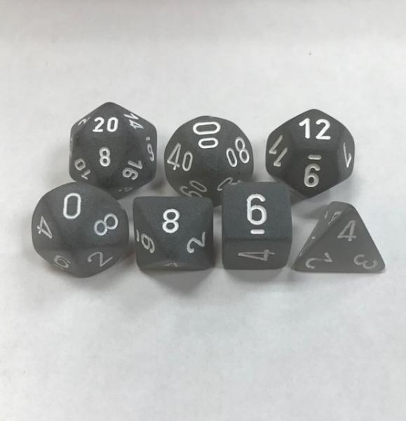 Poly Dice Set (7): Frosted Smoke/White