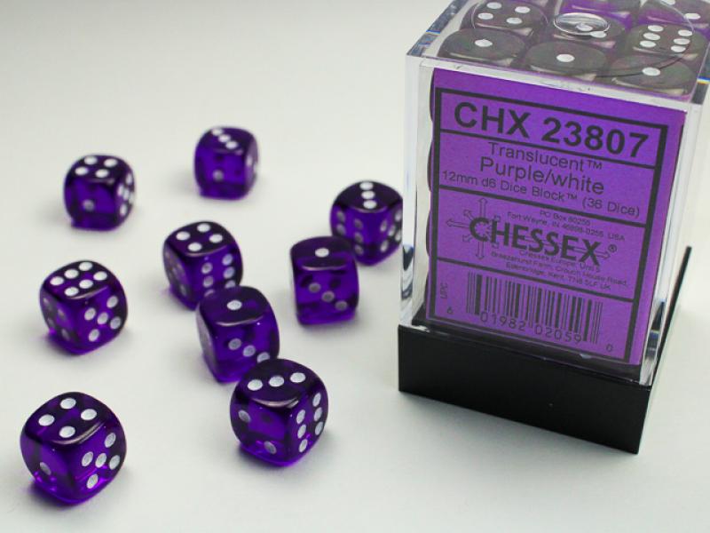 12mm D6 Dice Block (36): Trans. Purple/White
