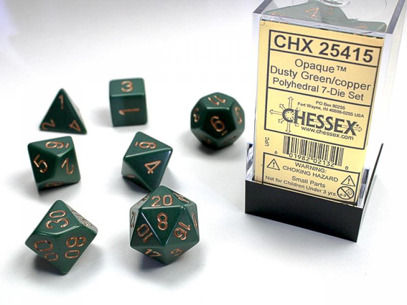 Poly Dice Set (7): Opaque Dusty Green/copper