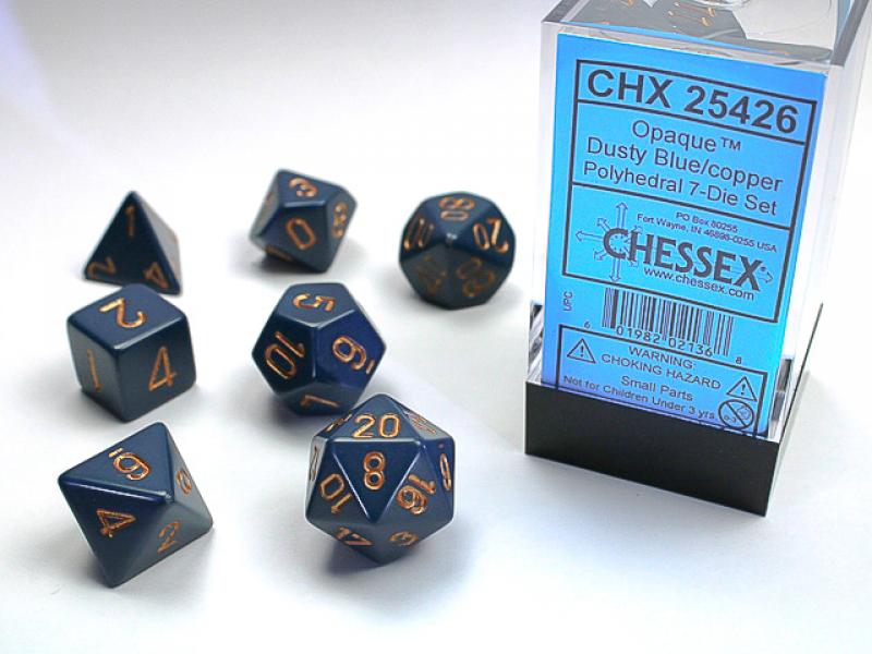 Poly Dice Set (7): Opaque Dusty Blue/Gold
