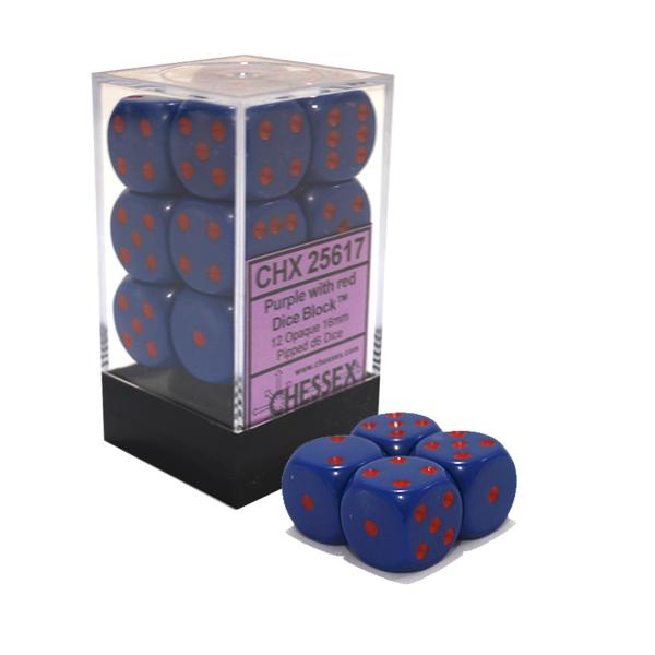 16mm D6 Dice Block (12): Opaque Purple/Red
