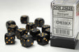16mm D6 Dice Block (12): Opaque Black/Gold