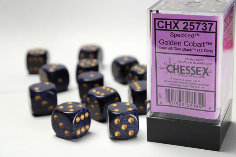 16mm D6 Dice Block (12): Golden Cobalt