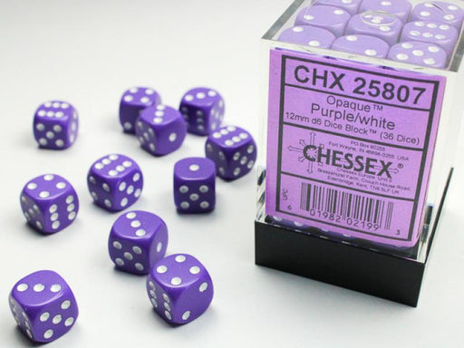 12mm D6 Dice Block (36): Opaque Purple/White