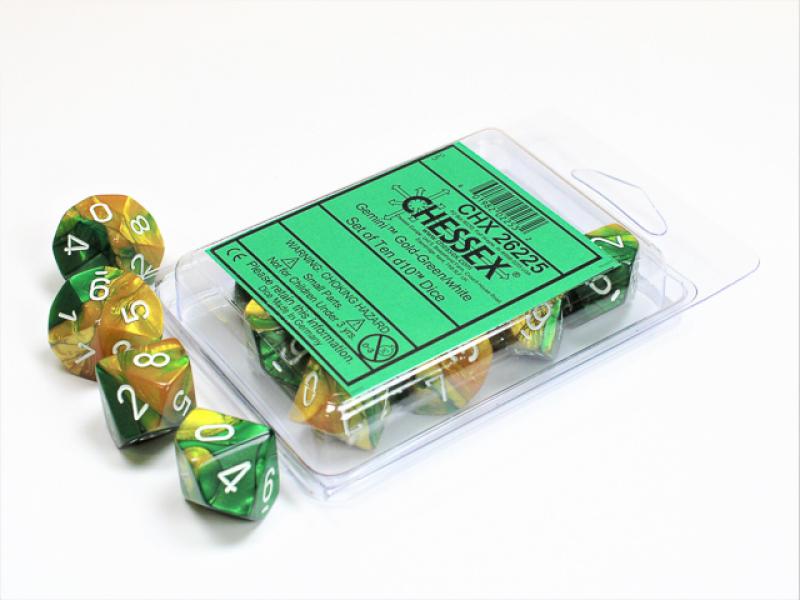 D10 Set (10): Gemini Gold-Green w/white