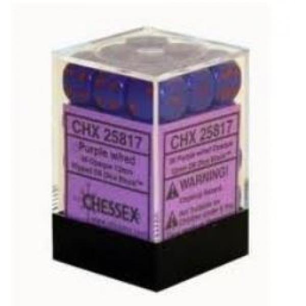 12mm D6 Dice Block (36): Opaque Purple/Red