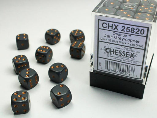 12mm D6 Dice Block (36): Opaque Dark Grey/Copper