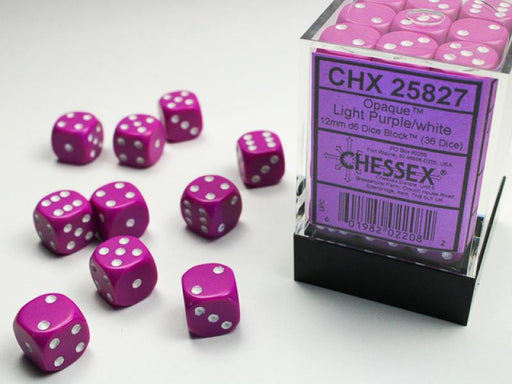 12mm D6 Dice Block (36): Opaque Light Purple/White