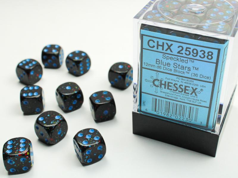 12mm D6 Dice Block (36): Blue Stars