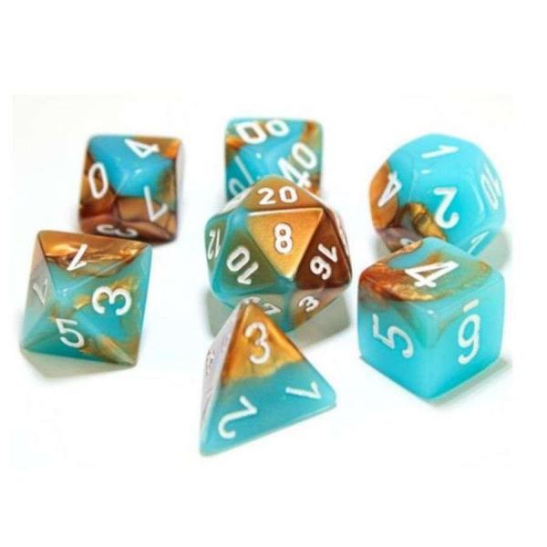 Gemini Polyhedral Copper-Turquoise/white 7-Die Set