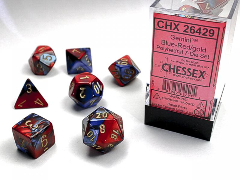 Poly Dice Set (7): Gemini Blue-Red/Gold