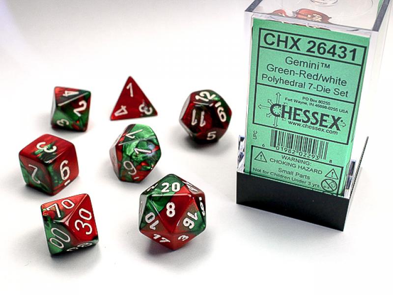 Poly Dice Set (7): Gemini Green-Red/White