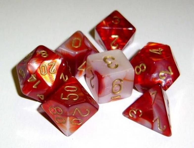 Poly Dice Set (7): Gemini Red-White/Gold
