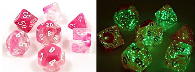 Poly 7 Set: Gemini Clear-Pink Luminary Lab Dice Wave 4
